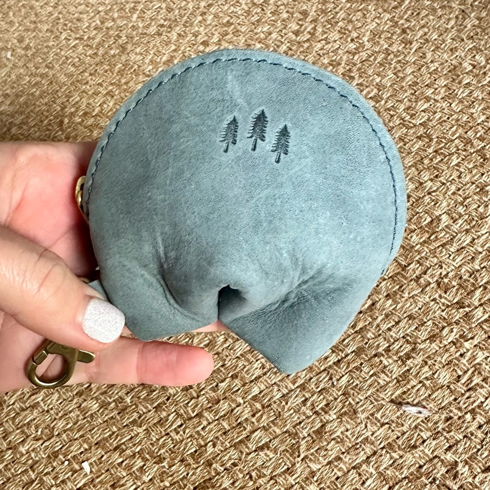 Portland Leather Rare Fortune Cookie Gray Blue Coin Pouch and keychain